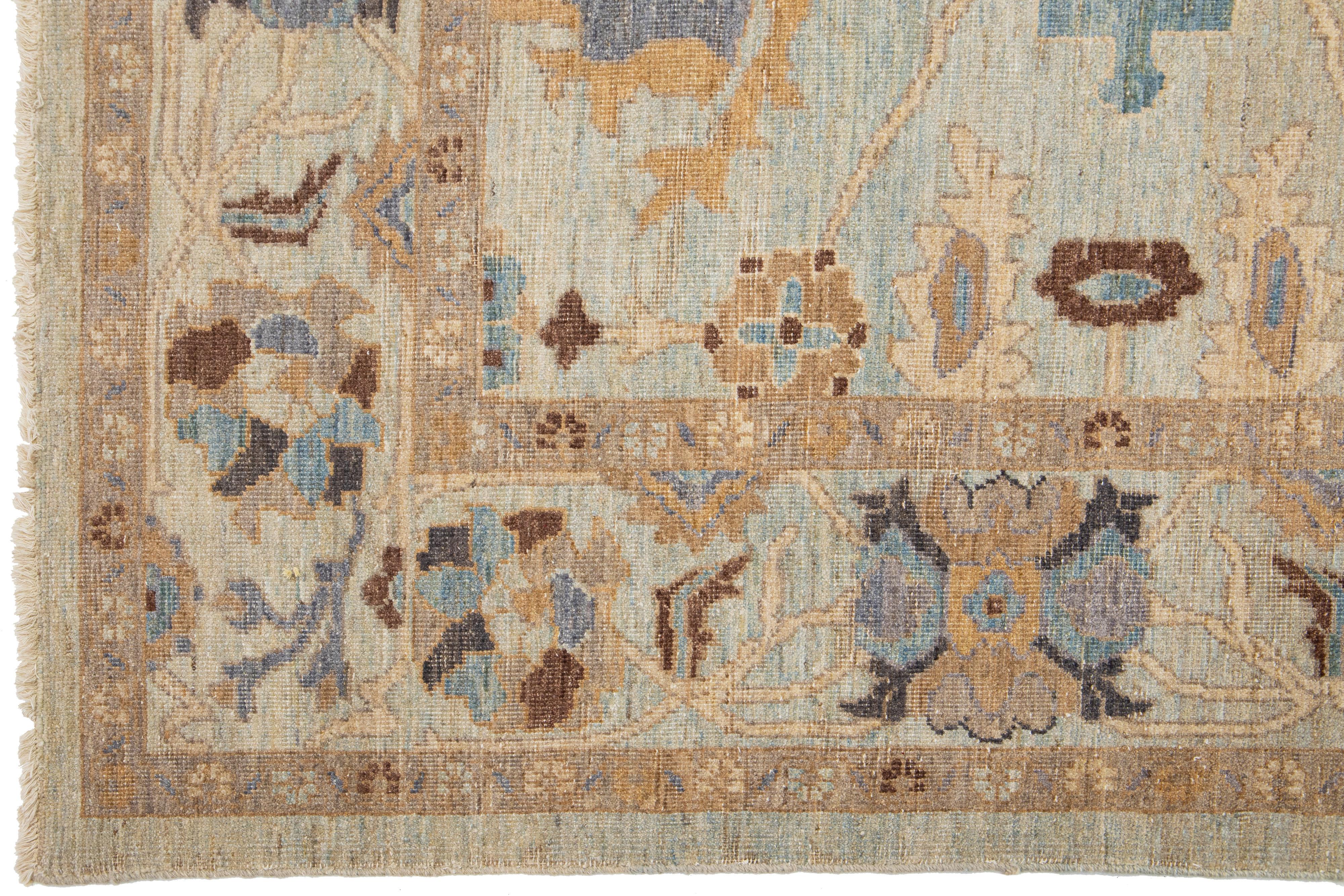 Blauer handgefertigter moderner Sultanabad-Wollteppich mit Blumenmotiv aus Blau im Zustand „Neu“ im Angebot in Norwalk, CT