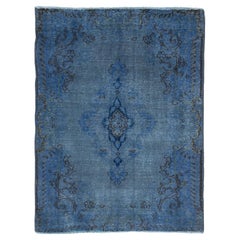 Blue Handmade Persian Overdyed Wool Rug With Medallion Motif 