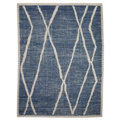 Blue Handmade Wool Tulu Rug in Geometric Design 7'10" x 10'2"