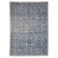 Tapis Tulu bleu en laine fait à la main au design géométrique 7'11" x 10'7".
