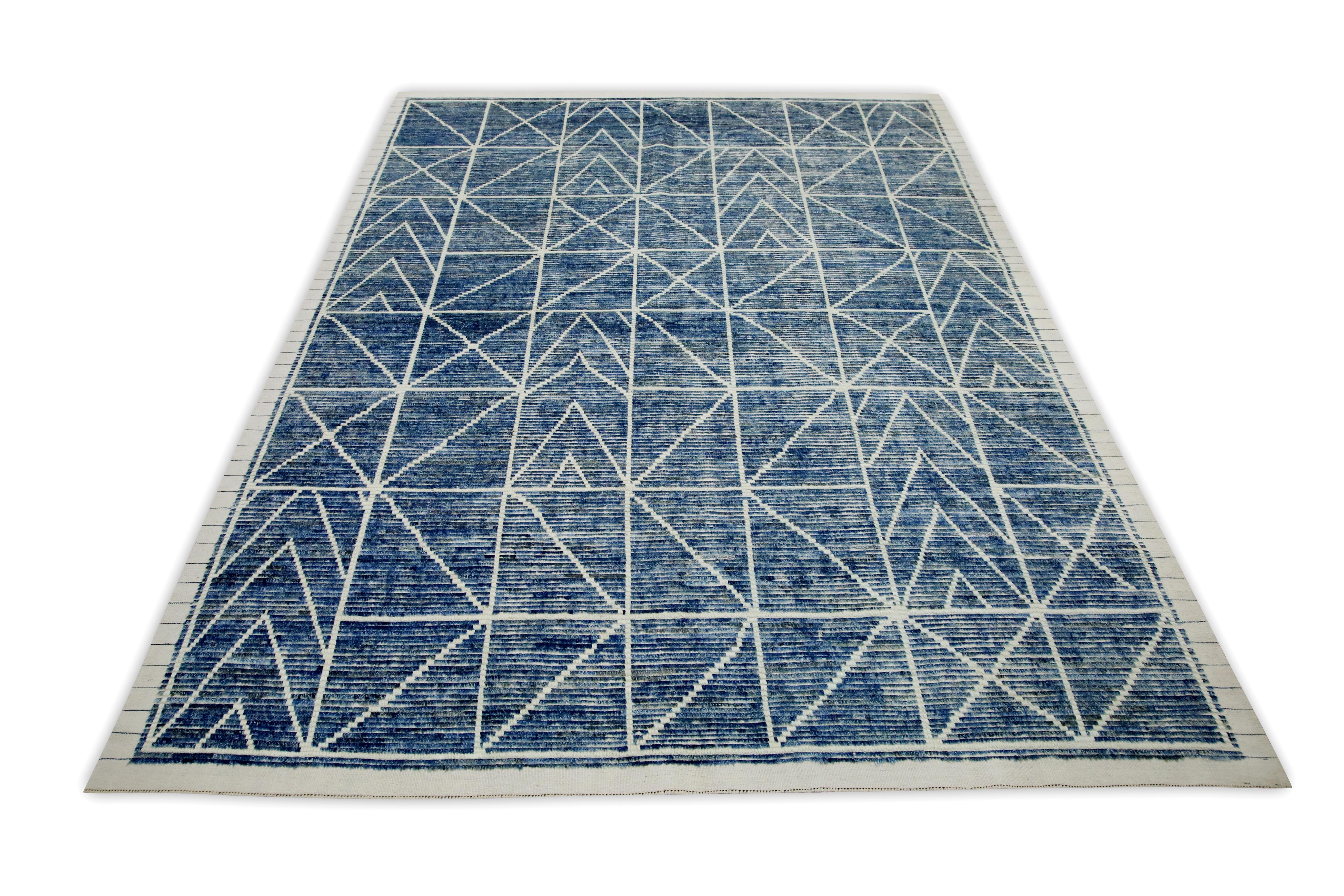 Blue Handmade Wool Tulu Rug in Geometric Design 8' x 10'4