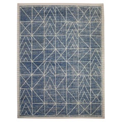 Blue Handmade Wool Tulu Rug in Geometric Design 8' x 10'4"
