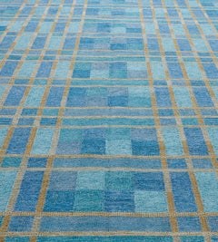 Blue Handwoven Swedish-Inspired Flatweave Wool Rug