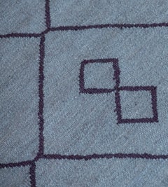 Blue Handwoven Wool Moroccan Inspired Flatweave Rug