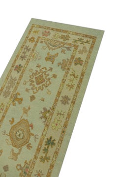 Blue Handwoven Wool Turkish Oushak Runner 2'10" x 6'11"
