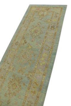 Blue Handwoven Wool Turkish Oushak Runner 2'11" x 11'