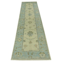 Blue Handwoven Wool Turkish Oushak Runner 3'10" x 15'7"