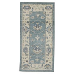 Blue Handwoven Wool Turkish Oushak Runner 3'10" X 7'9"