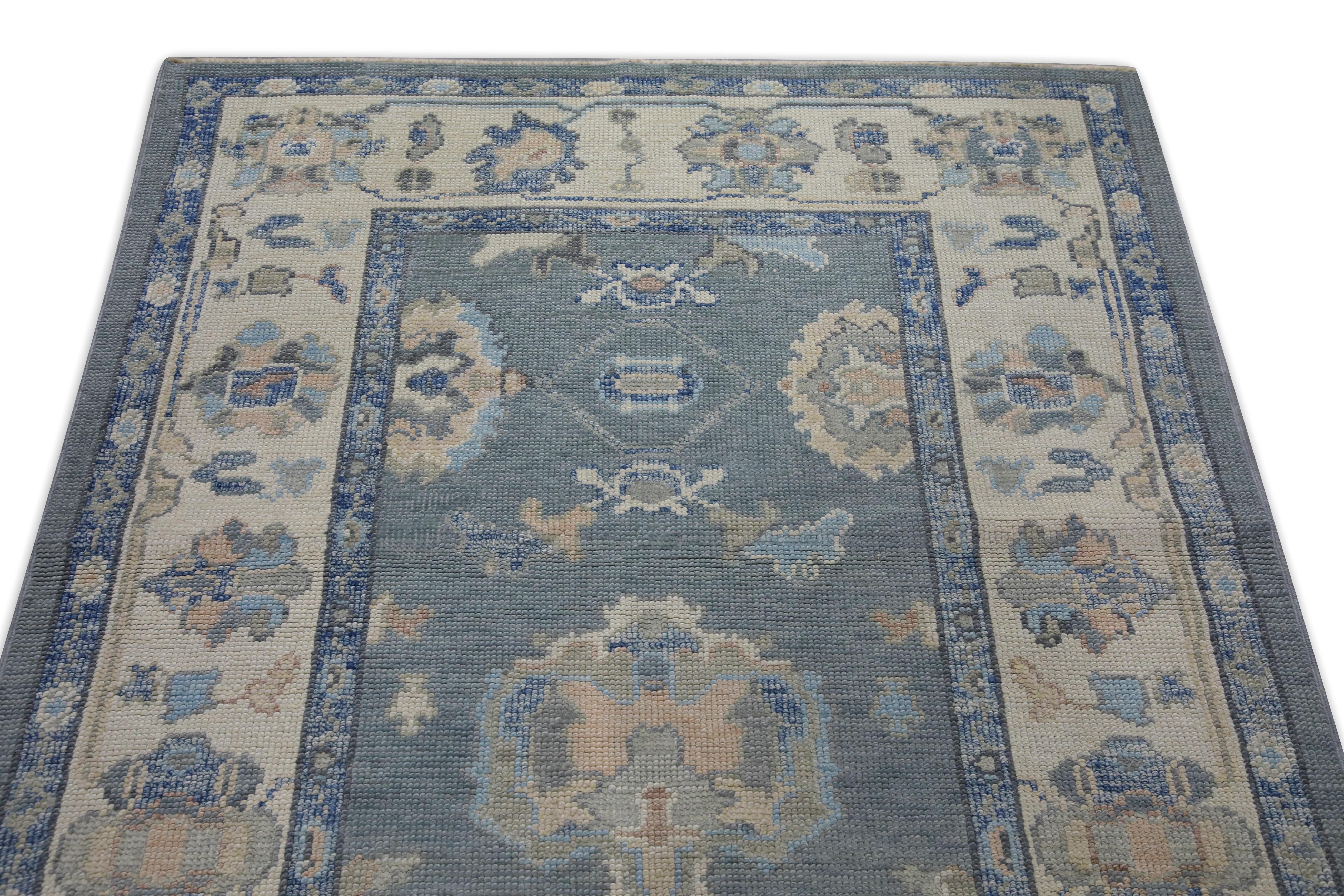 Vegetable Dyed Blue Handwoven Wool Turkish Oushak Runner 3'11