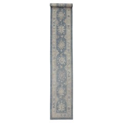 Blue Handwoven Wool Turkish Oushak Runner 3'3" X 25'6"