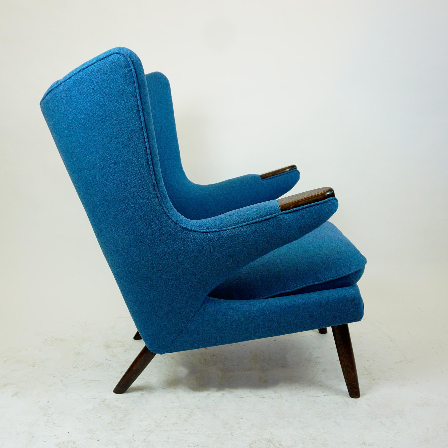 Scandinavian Modern Blue Hans Wegner Mod. AP19 Papa Bear Lounge Chair for AP Stolen