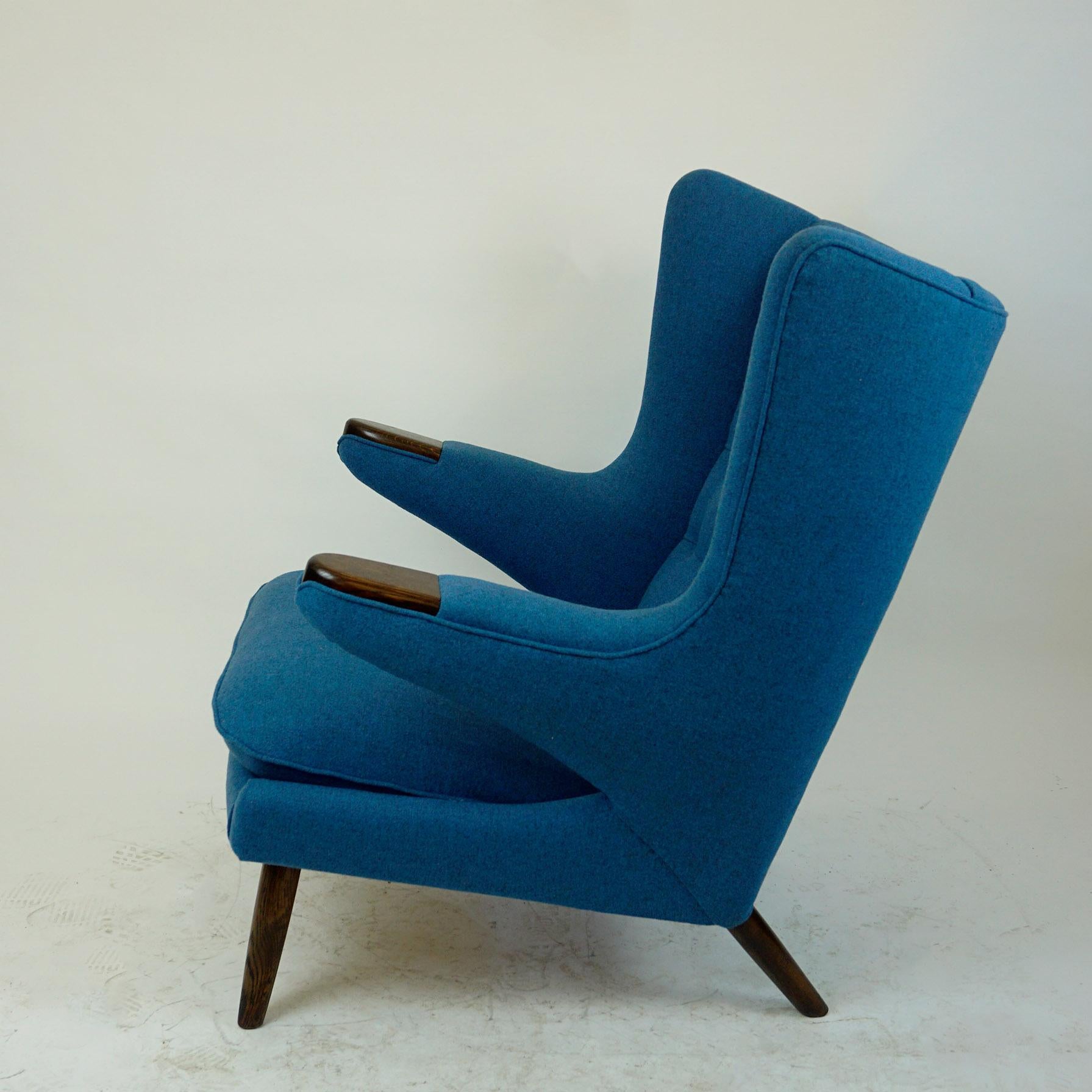 Fabric Blue Hans Wegner Mod. AP19 Papa Bear Lounge Chair for AP Stolen