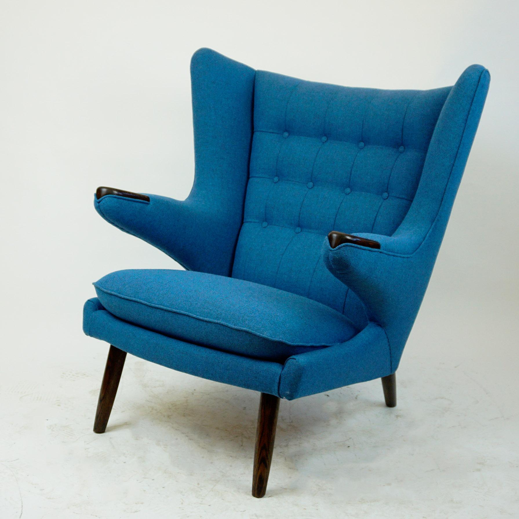 Blue Hans Wegner Mod. AP19 Papa Bear Lounge Chair for AP Stolen 1