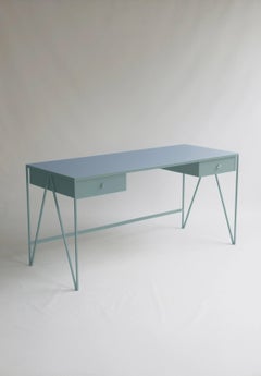 Scrivania da studio Blue Haze con piano in linoleum e due cassetti - personalizzabile