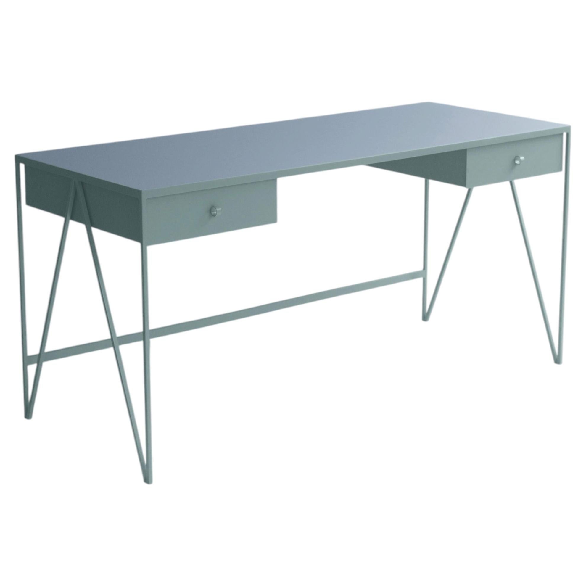 Blue Haze Study Desk with Linoleum Table Top & Two Drawers - Customizable