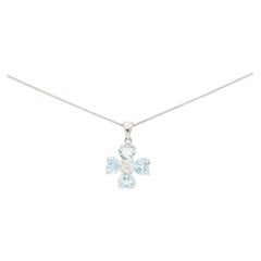 Blue Heart Cut Aquamarine and Diamond Floral Pendant Set in 18 Karat White Gold Blue Heart Cut Aquamarine and Diamond Floral Pendant Set in 18 Karat White Gold