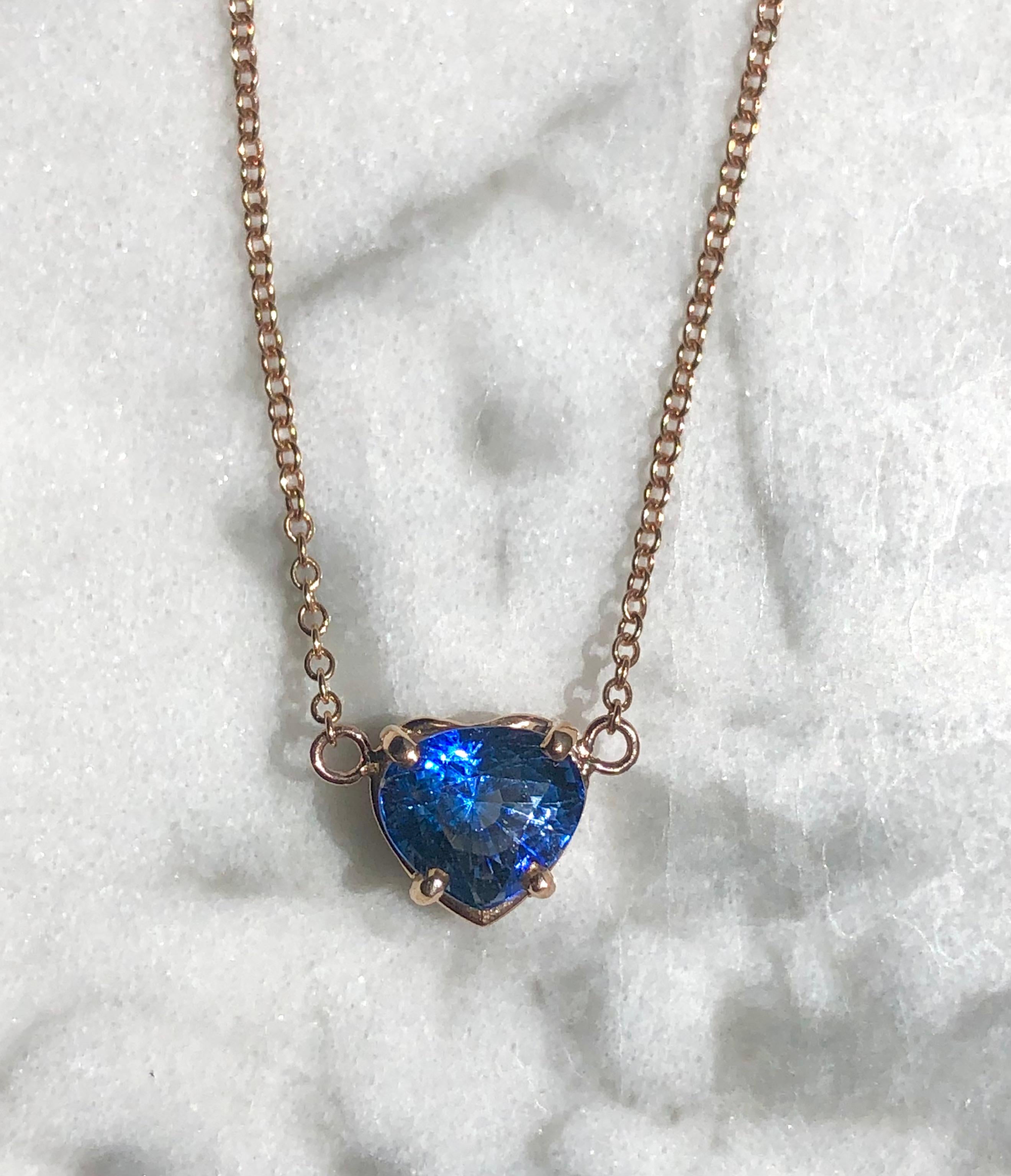Heart Cut Blue Heart Shape Ceylon Sapphire Pendant Necklace 18k Rose Gold For Sale