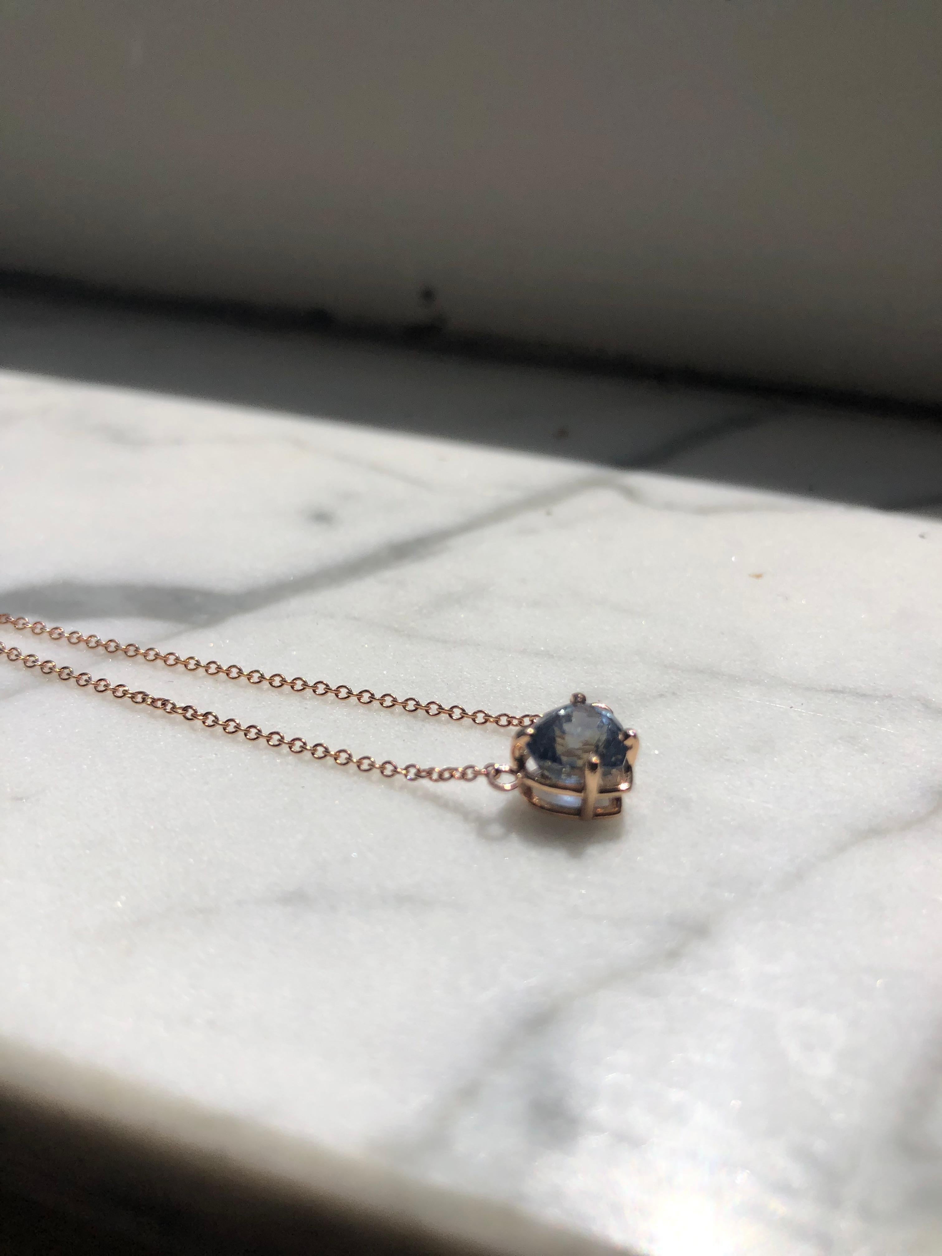 Blue Heart Shape Ceylon Sapphire Pendant Necklace 18k Rose Gold For Sale 6