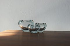 Blue Heart Vases by Per Lütken for Orrefors, Sweden, Set of 3
