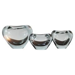 Blue Heart Vases by Per Lütken for Orrefors, Sweden, Set of 3