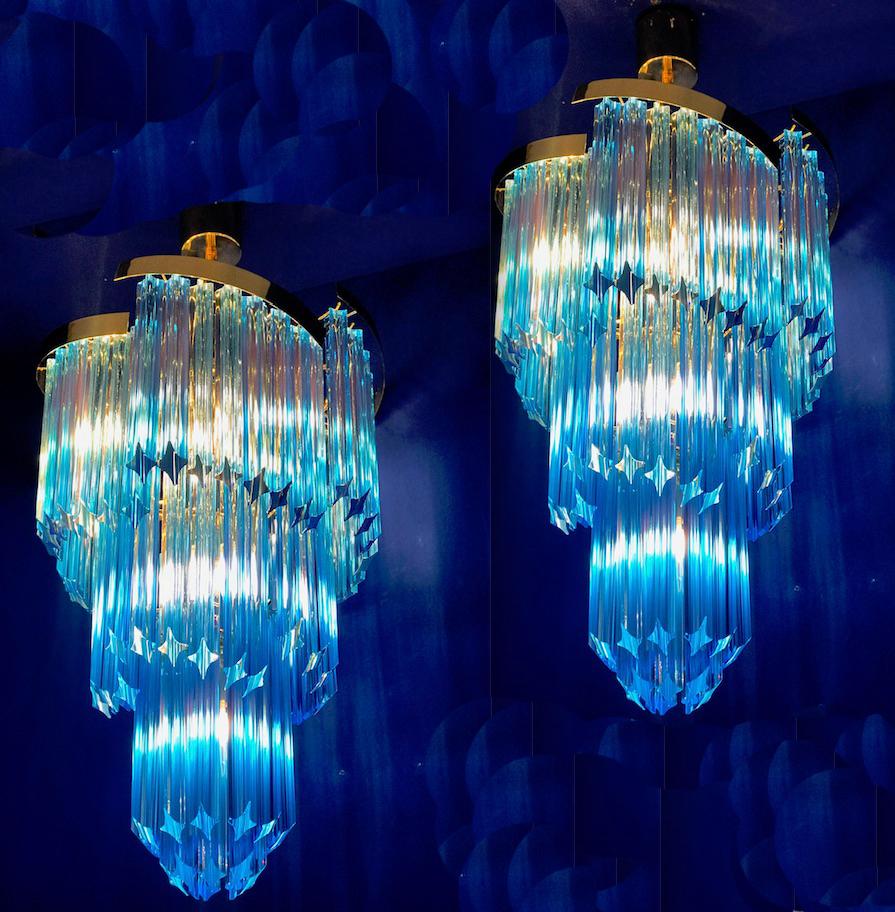 Blue Heavenly Murano Prism Chandelier with Golden Frame, circa 2000 3