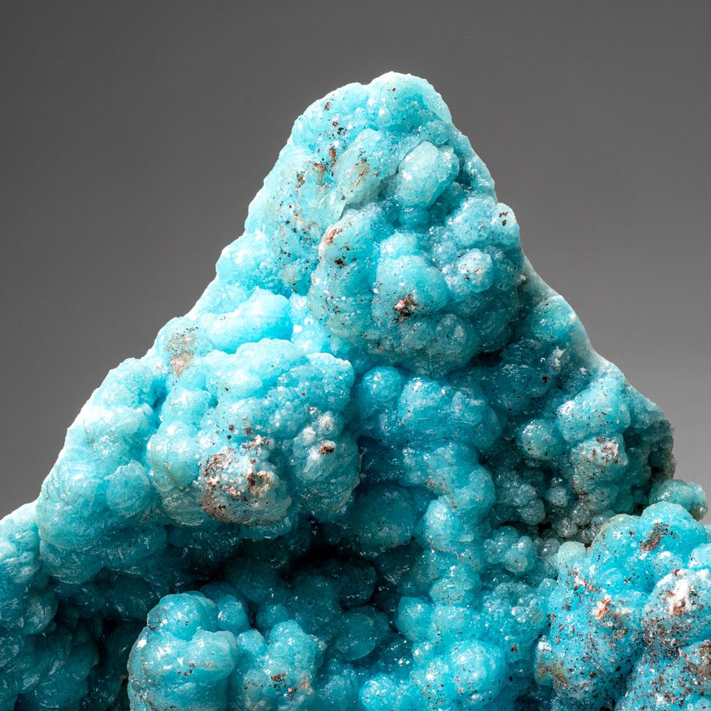 Here is stunning blue botyroidal formation of powder blue translucent hemimorphite on matrix. The hemimorphite has a scintillating surface composed of microscopic crystal faces giving a sparkling luster.



Weight: 16.5 lbs, Dimensions: 19 x 4 x 12
