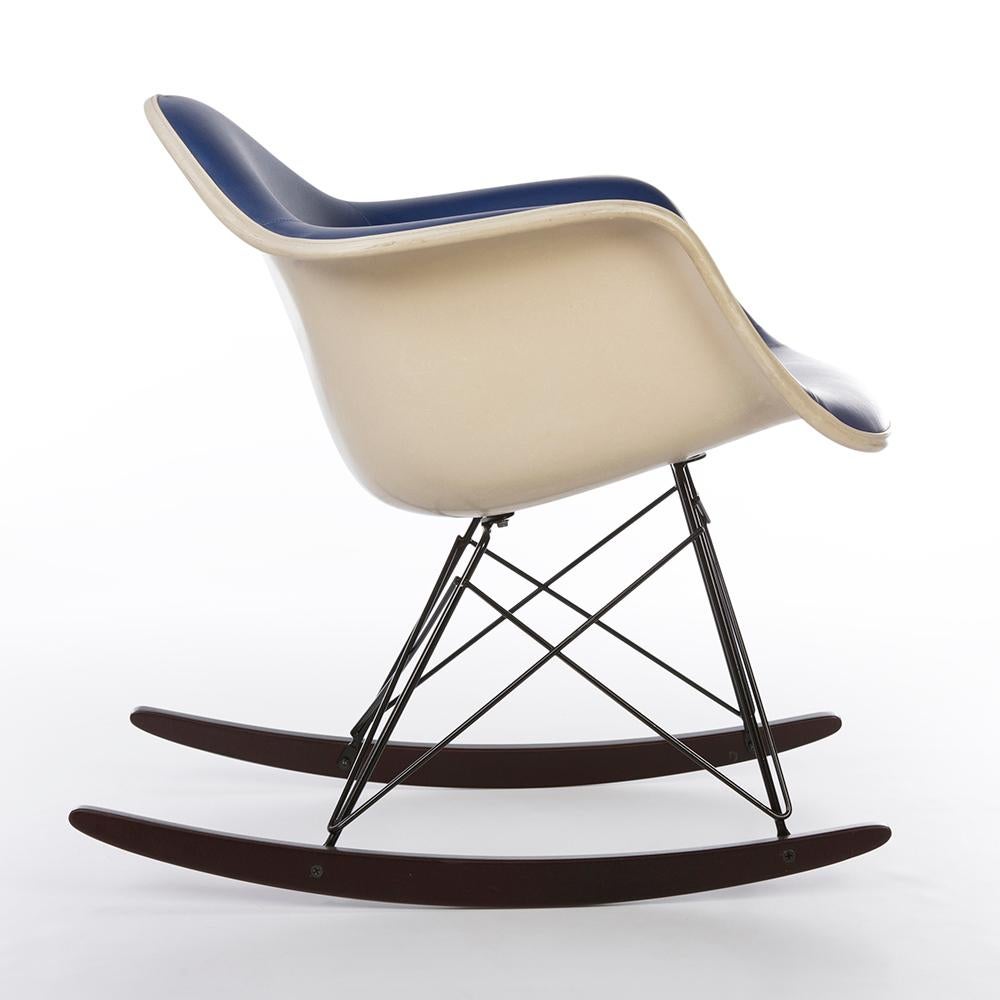 North American Blue Herman Miller Eames RAR Rocking Arm Shell Chair For Sale