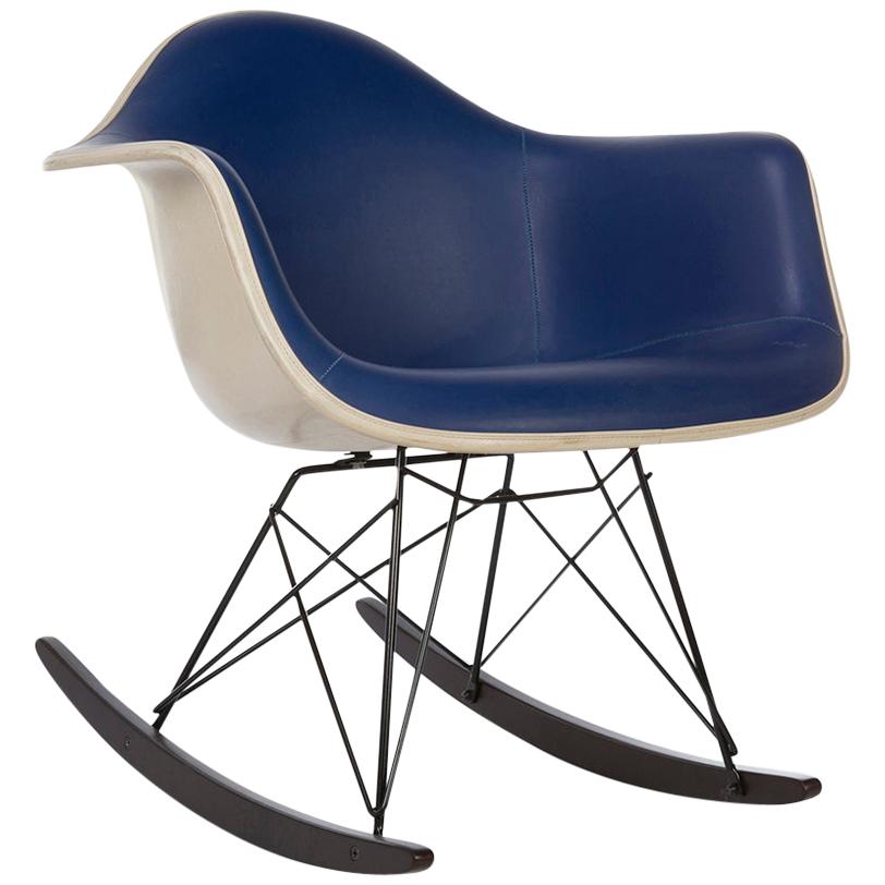 Blue Herman Miller Eames RAR Rocking Arm Shell Chair For Sale