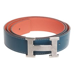 Blue Hermes belt size 90 with larger silver H in box