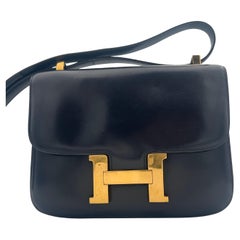 Blue Hermes Constance 24cm Gold Tone Hardware 2016