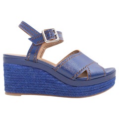 Sandali con zeppa in pelle blu Hermes Taglia 39