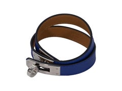 Blue Hermes Leather Kelly Double Tour Bracelet