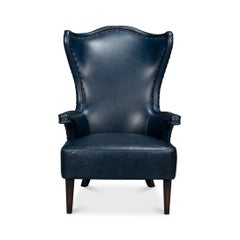 Blue High Back Leather Wing Chair