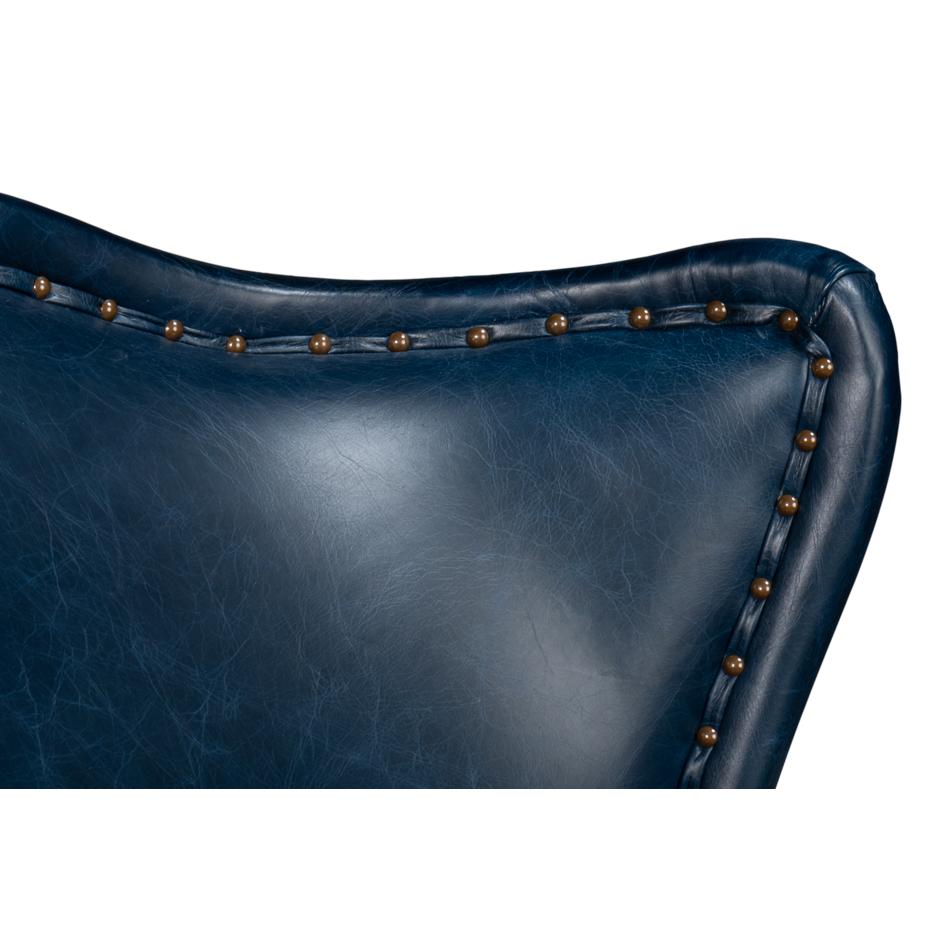 Blue High Back Leather Wing Chair For Sale 1
