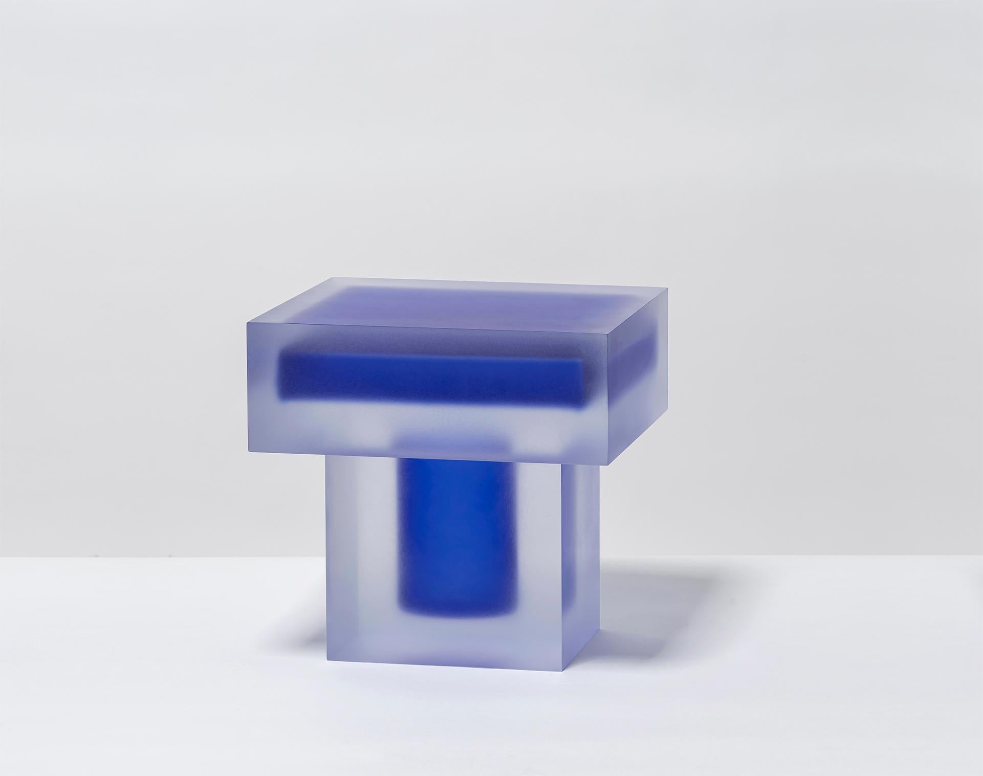 The 'Horizon' series by Rahee Yoon is a collection of architectural furniture that evolves from her earlier Block series, transitioning from sculptural objects into functional furniture. This series features a horizontal line at the blurred boundary