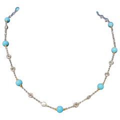 Blue Horizon - Sleeping Beauty Turquoise & Diamonds set in chick Necklace in 18K