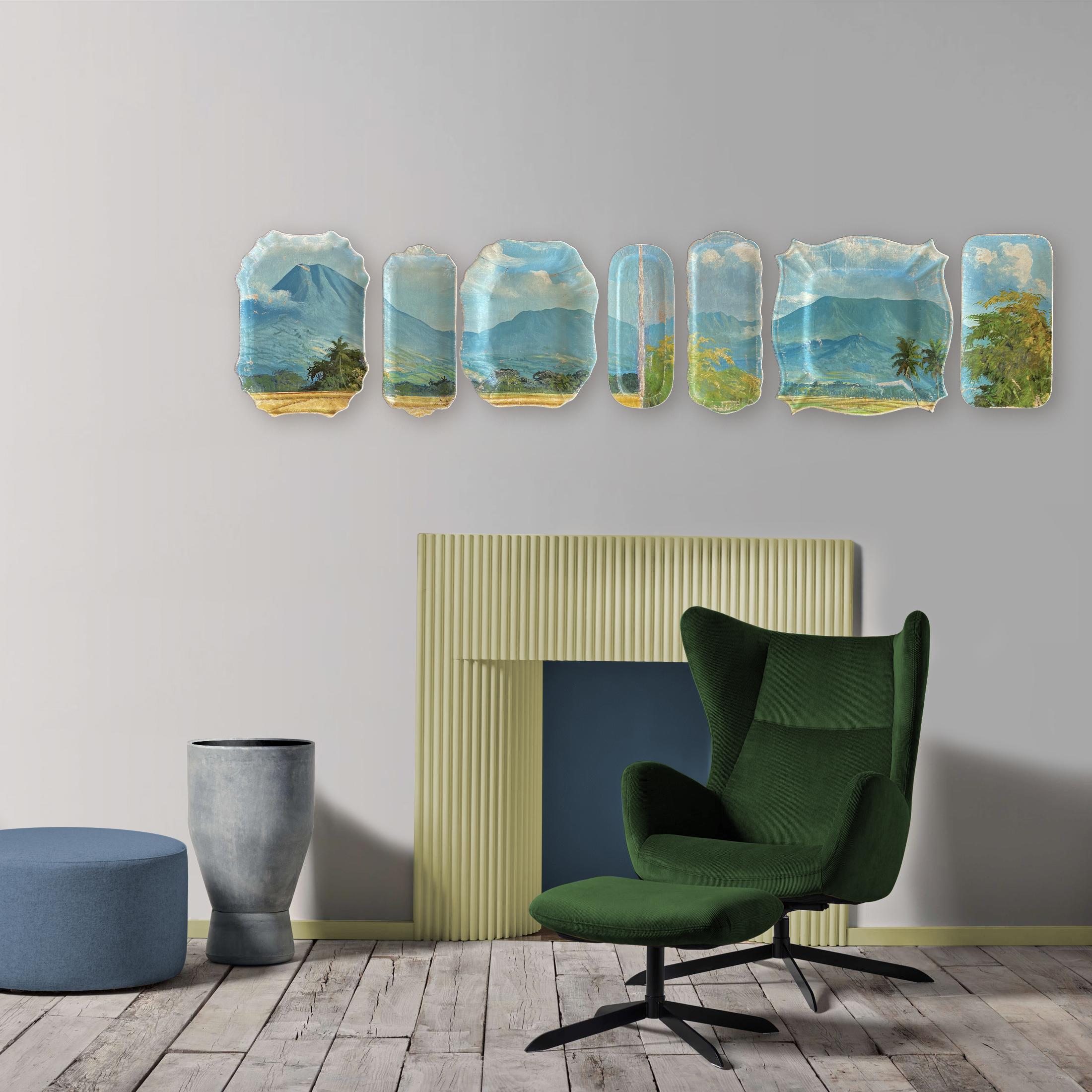 „Blue Horizon“ Wandkunstkomposition aus dekorativen Platten und Gemälden im Angebot 3