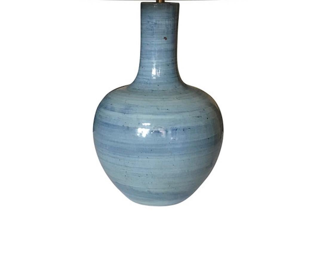 Chinese Blue Horizontal Pattern Pair of Large Lamps, China, Contemporary