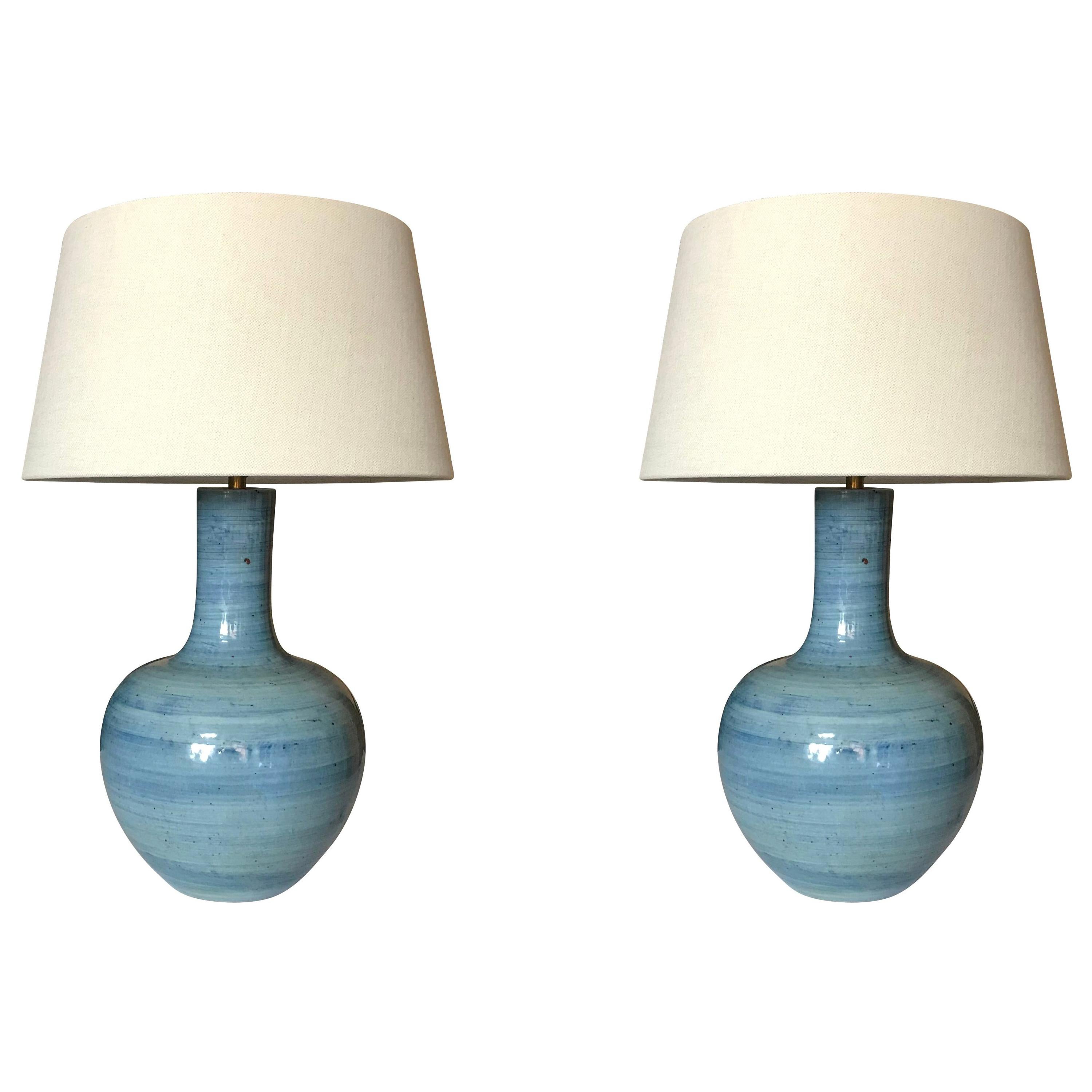Blue Horizontal Pattern Pair of Large Lamps, China, Contemporary