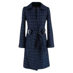 blue houndstooth silk-blend coat