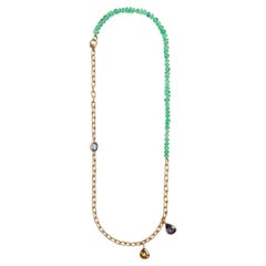 Objet-a beaded necklace - Colombian emeralds, sapphires and 18k gold chain