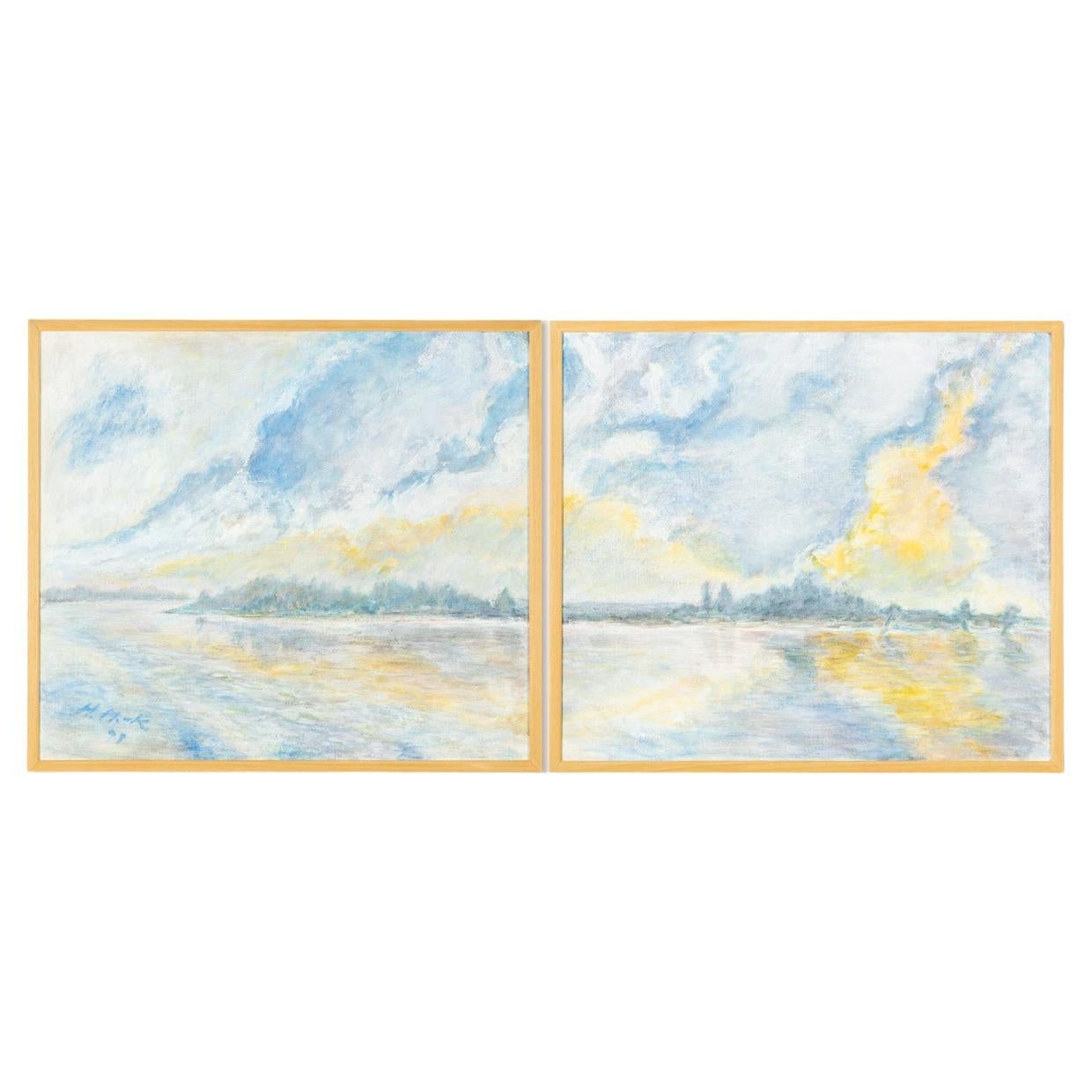 Blue Hour Painting Set by Helga Müller, 1990s For Sale