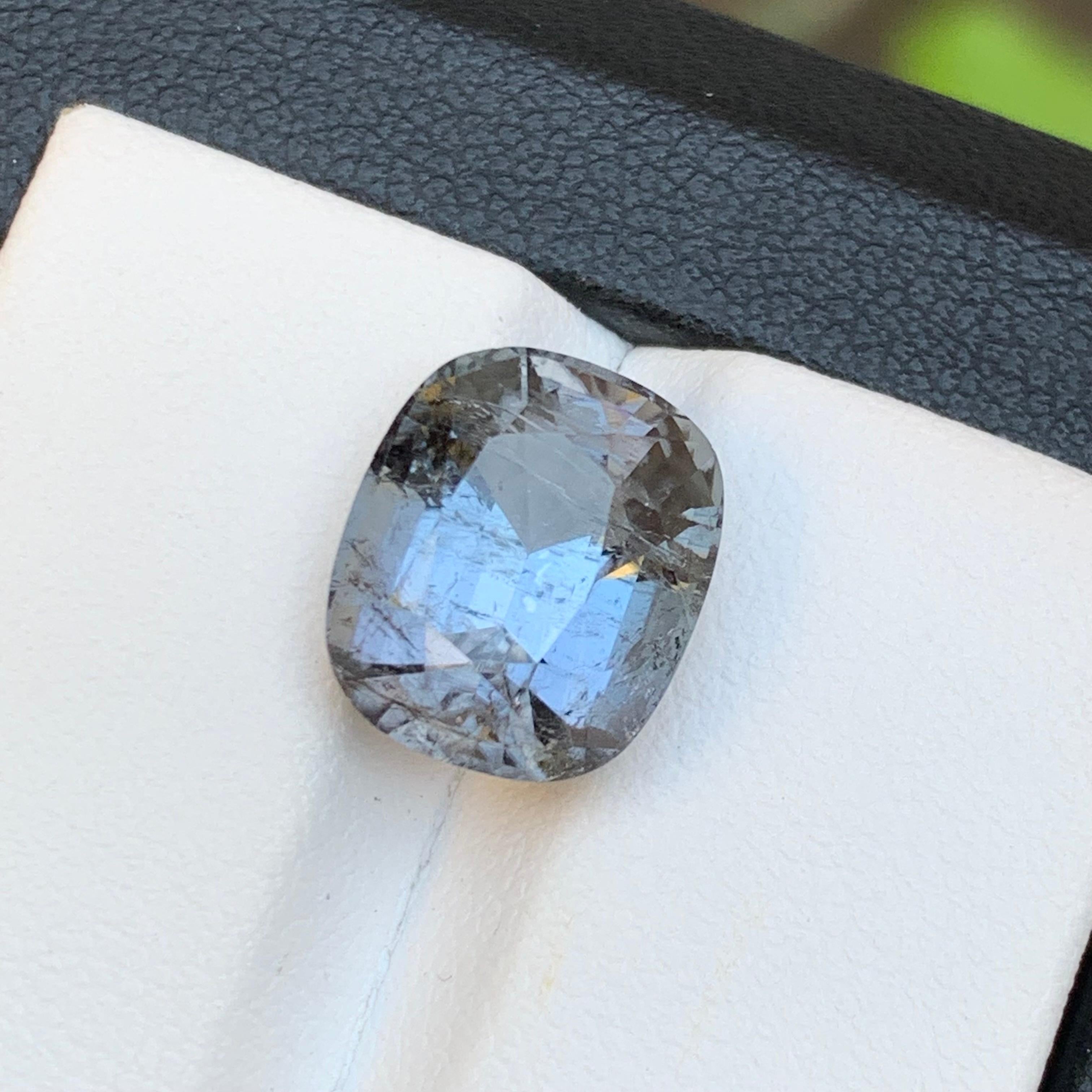Blue Hue Grey Natural Tourmaline Ring, Pendant Loose Gemstone 6.80Ct Cushion Cut For Sale 5