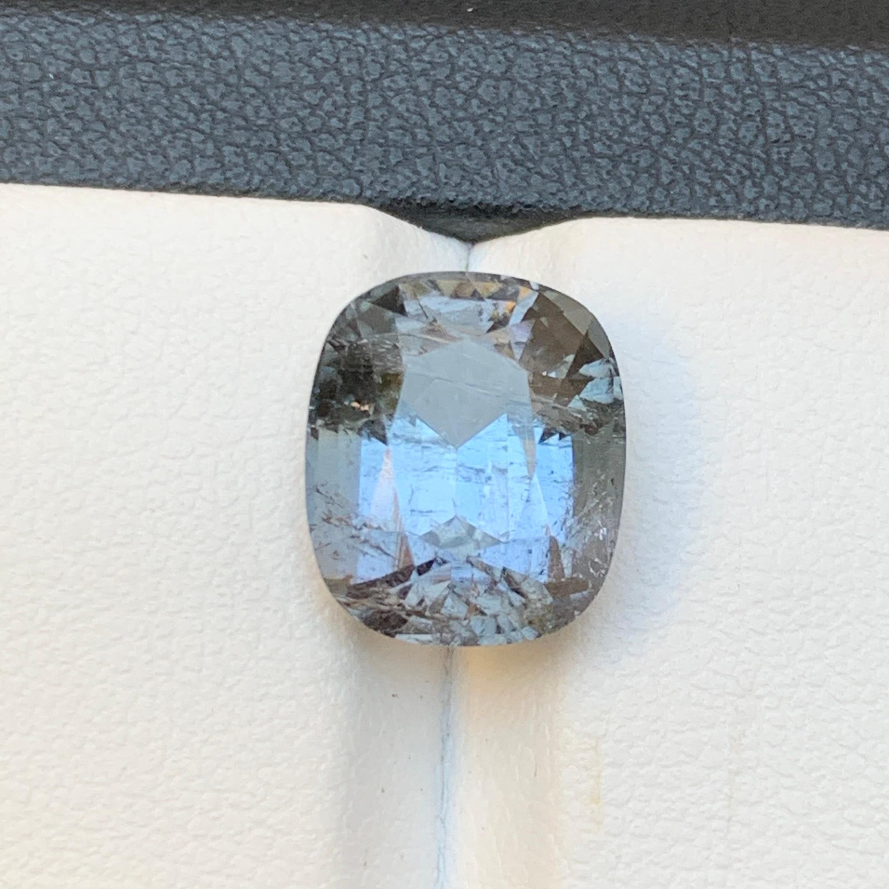 Blue Hue Grey Natural Tourmaline Ring, Pendant Loose Gemstone 6.80Ct Cushion Cut For Sale 7
