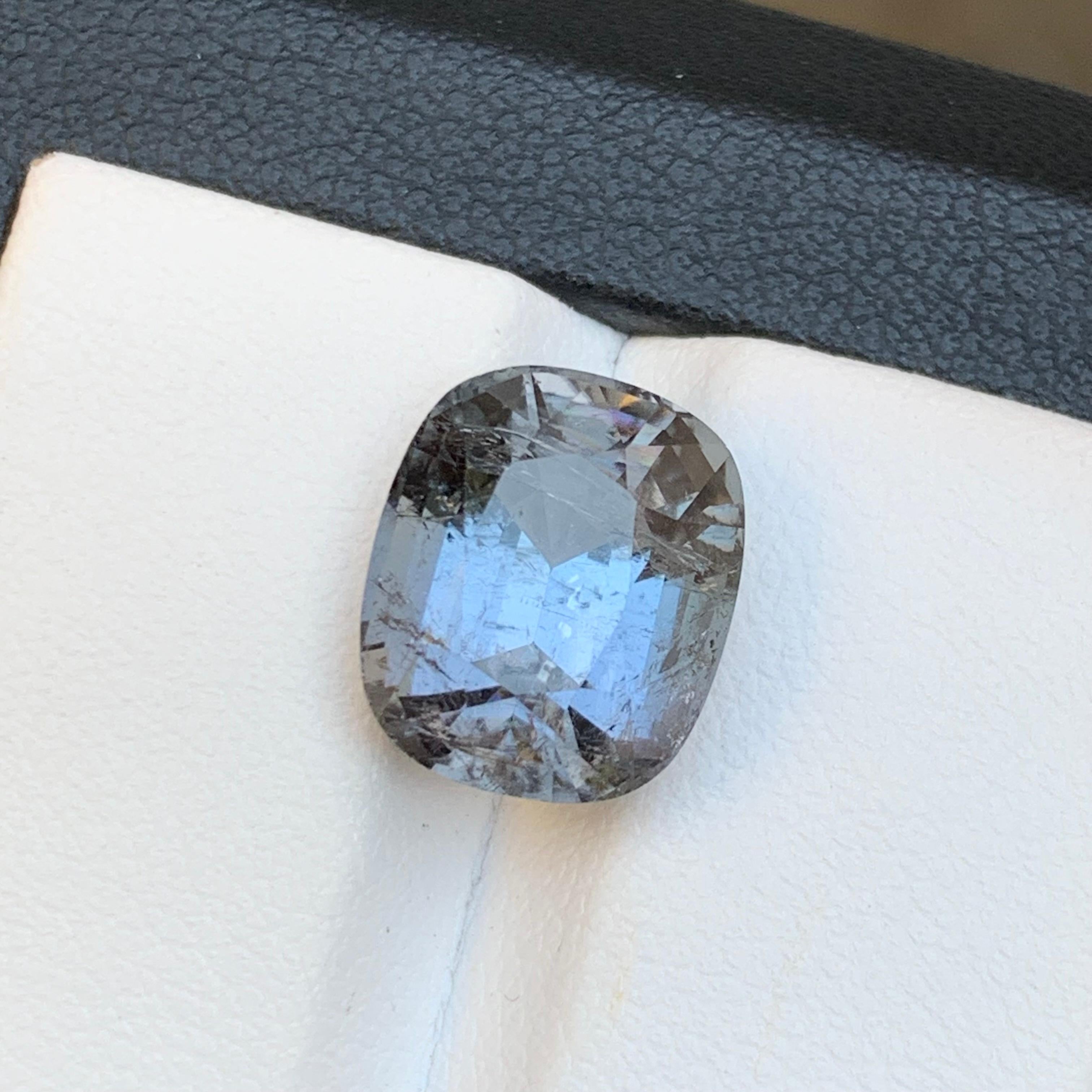 Blue Hue Grey Natural Tourmaline Ring, Pendant Loose Gemstone 6.80Ct Cushion Cut For Sale 8