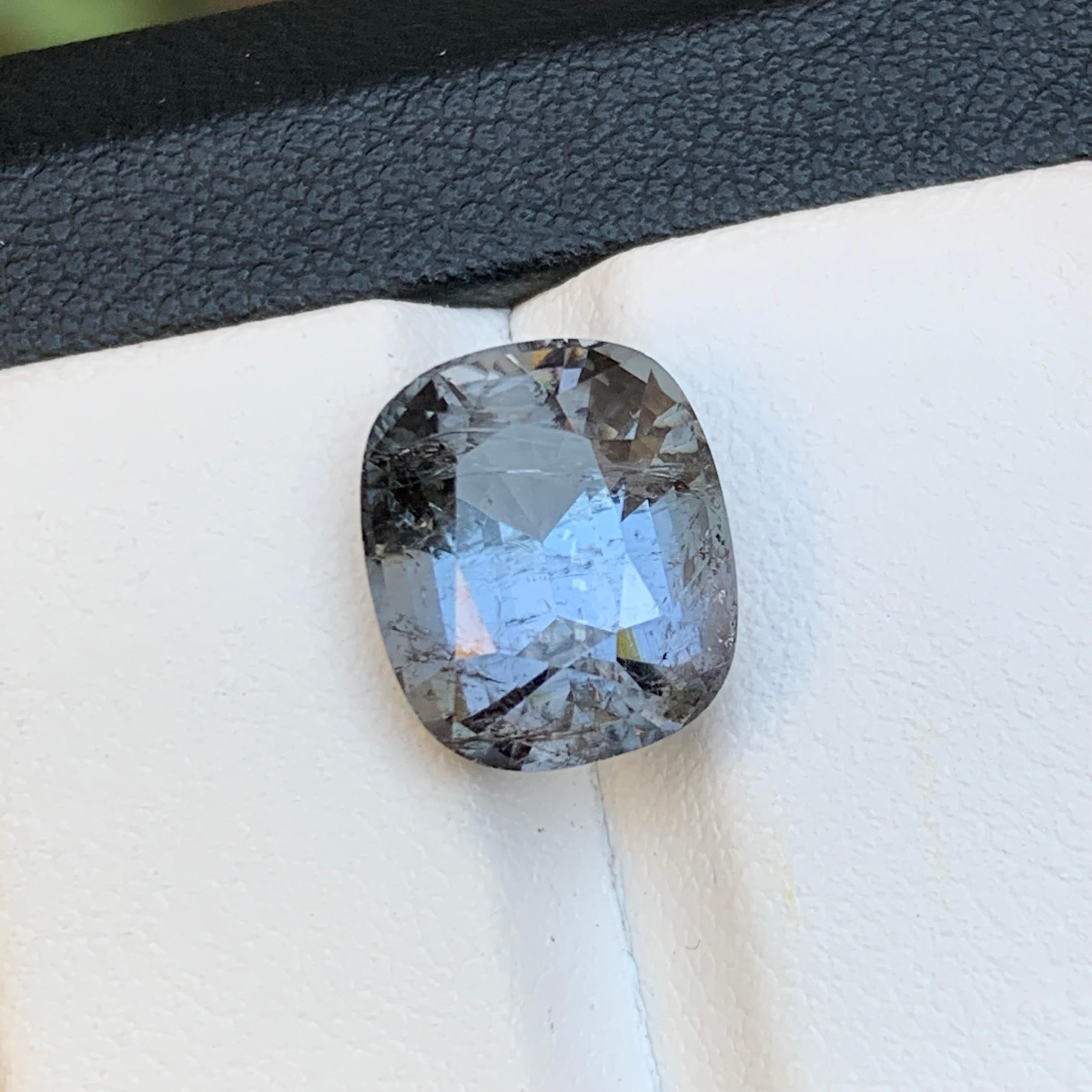 Contemporary Blue Hue Grey Natural Tourmaline Ring, Pendant Loose Gemstone 6.80Ct Cushion Cut For Sale