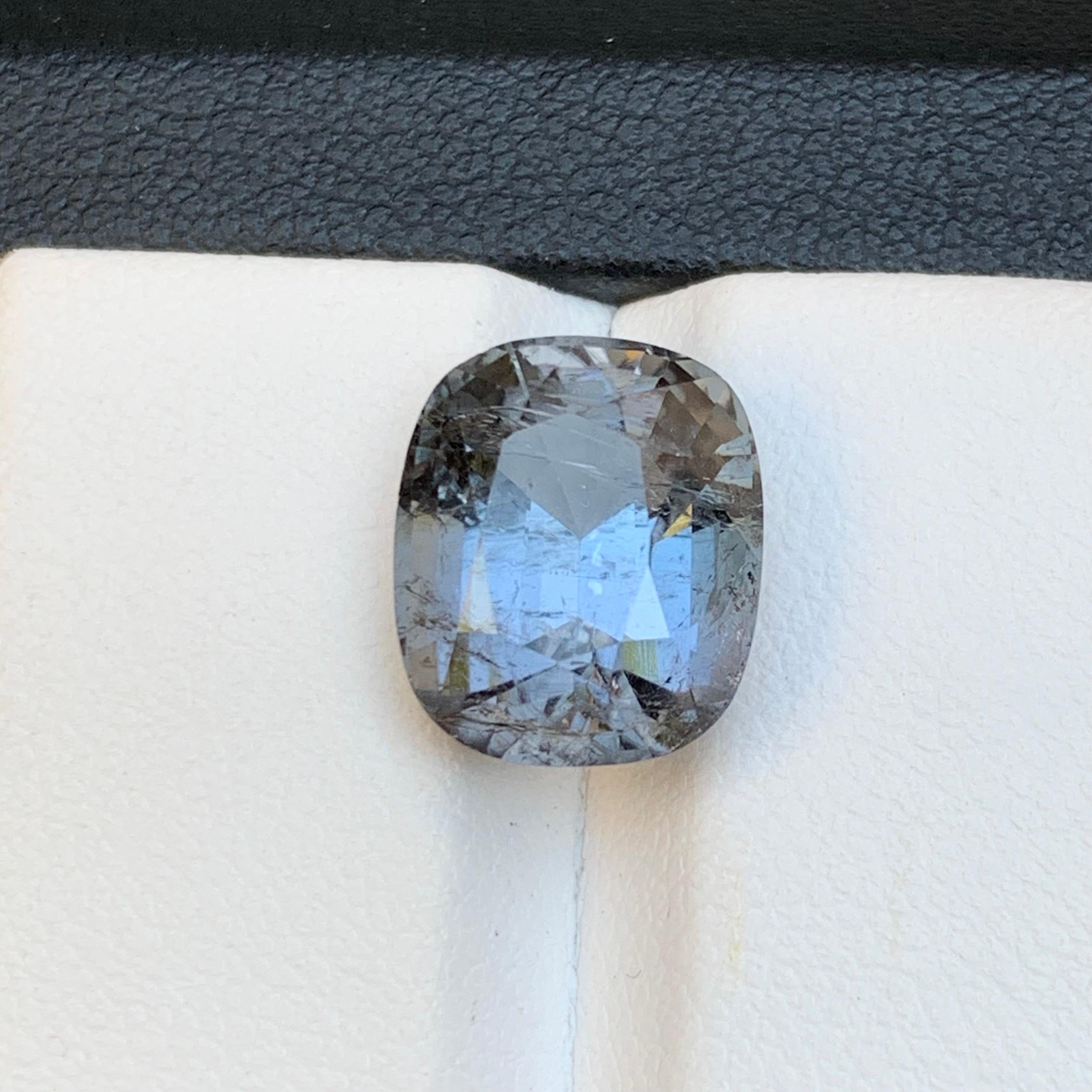 Blue Hue Grey Natural Tourmaline Ring, Pendant Loose Gemstone 6.80Ct Cushion Cut For Sale 3