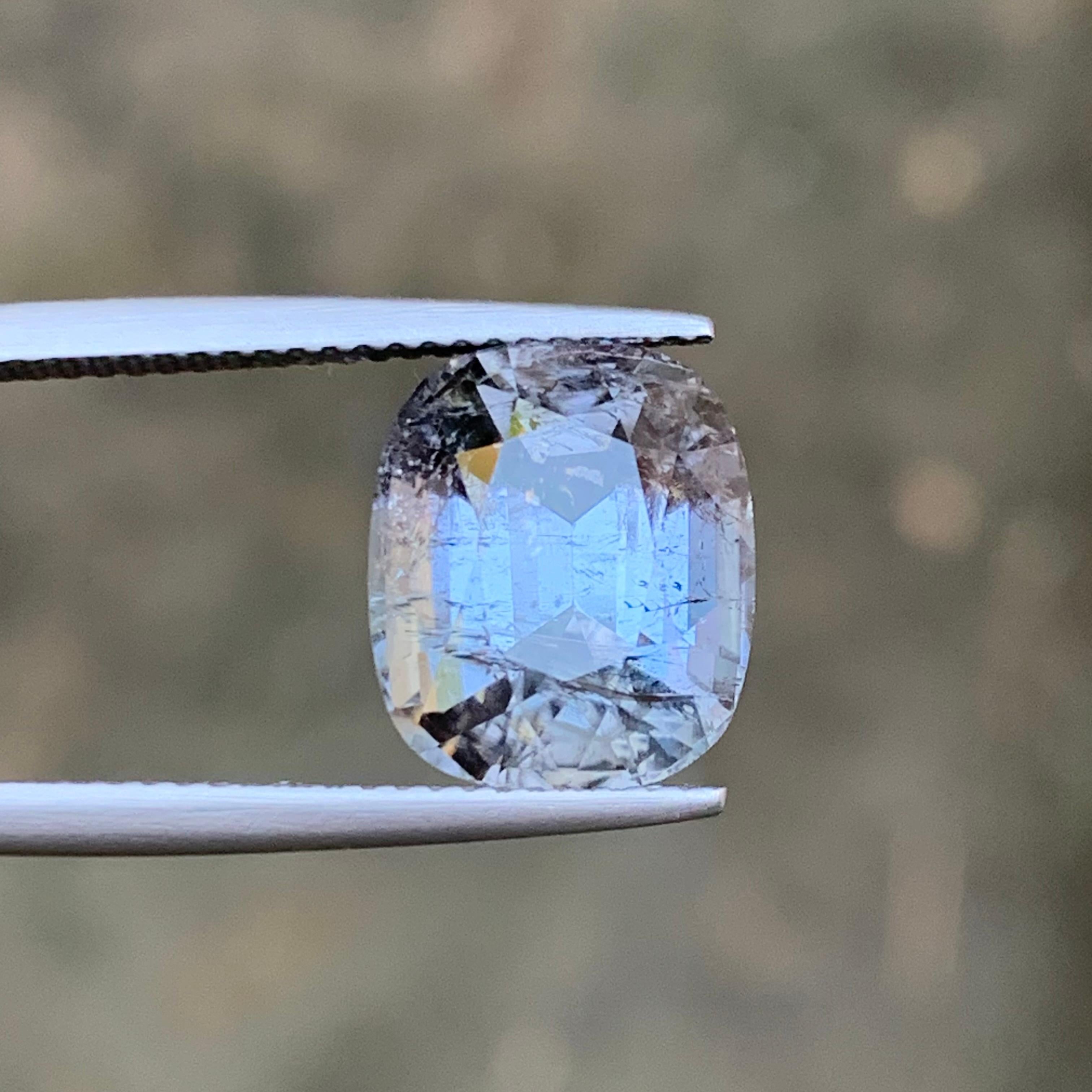 Blue Hue Grey Natural Tourmaline Ring, Pendant Loose Gemstone 6.80Ct Cushion Cut For Sale 4