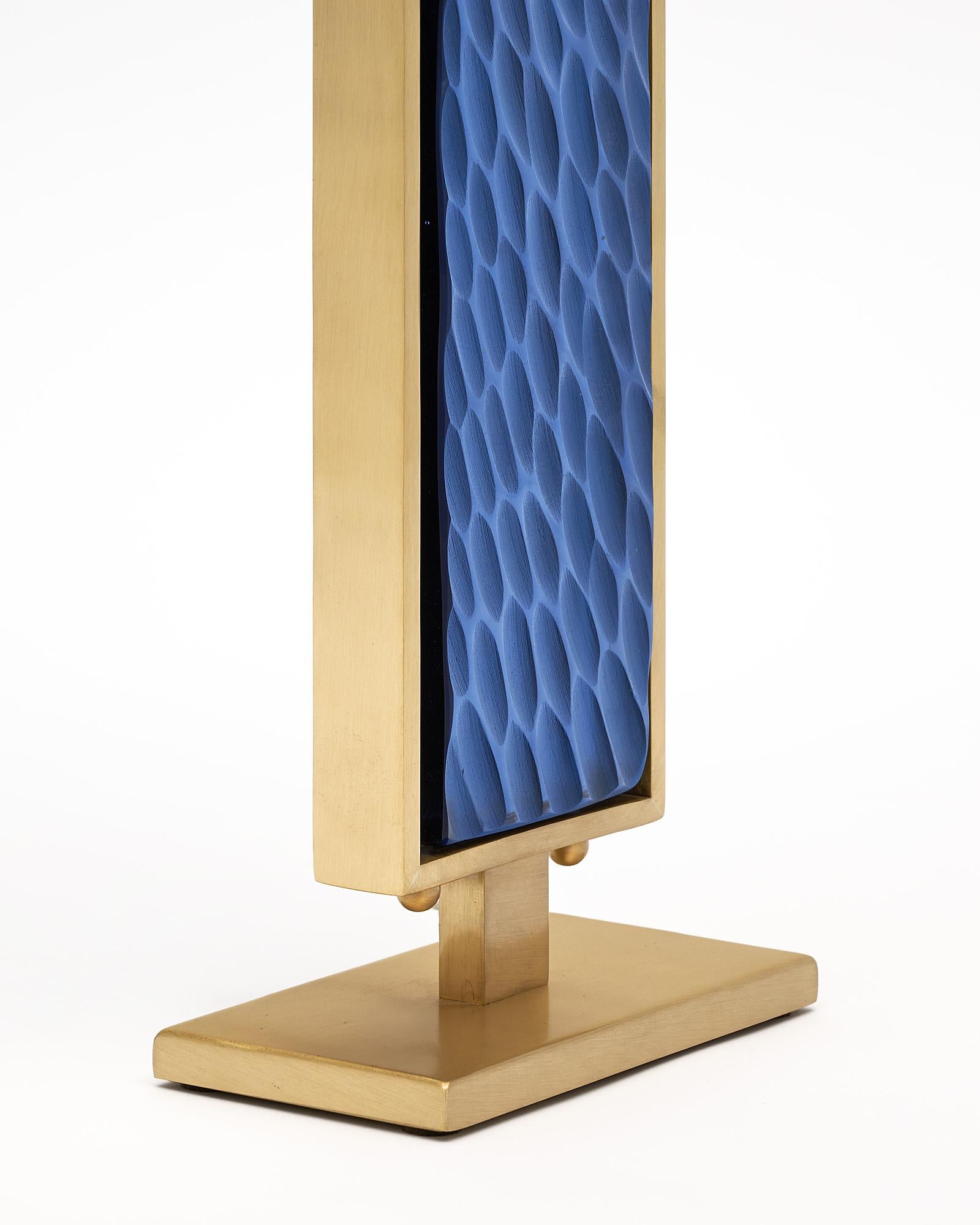 Contemporary Blue Hued Murano Glass and Brass Table Lamps For Sale