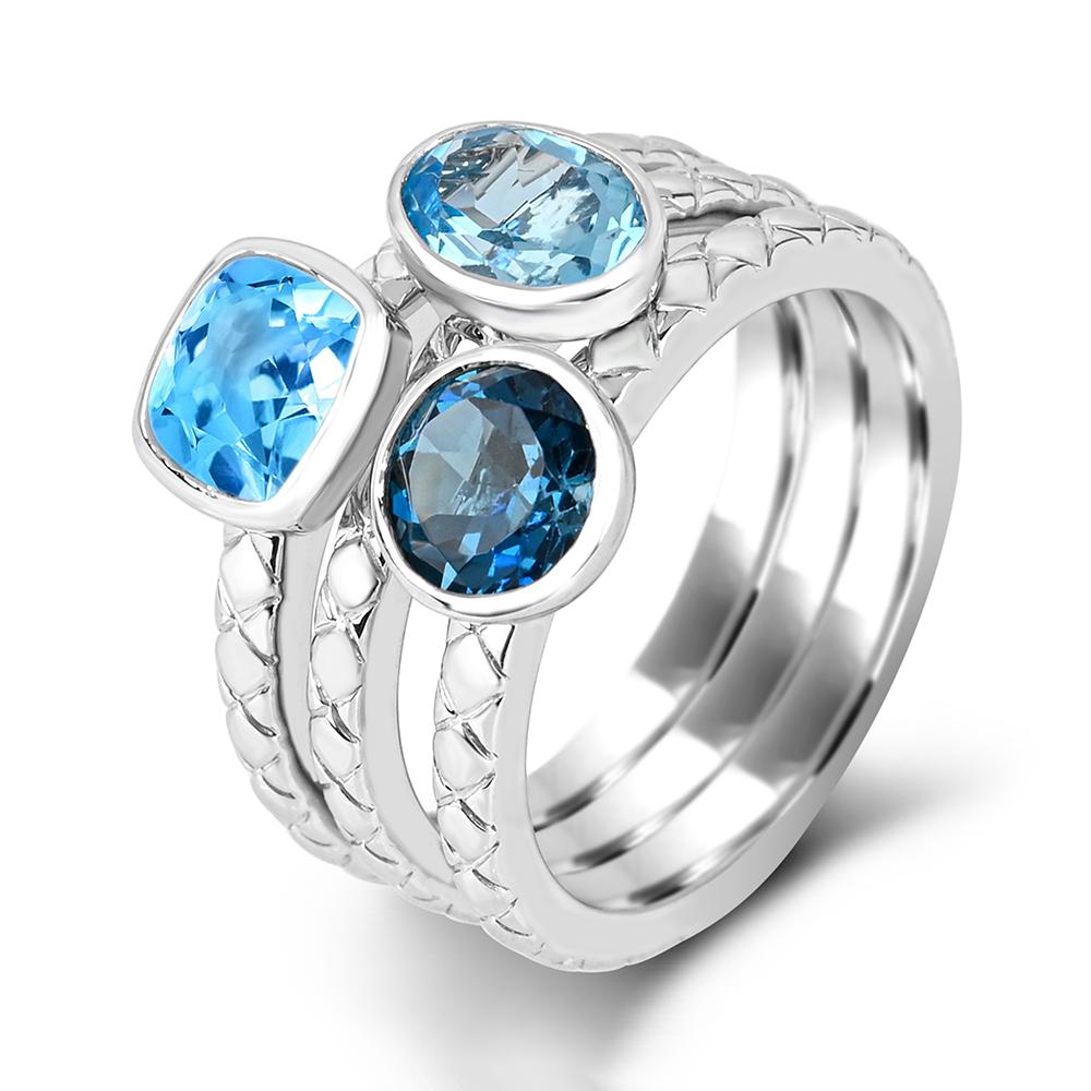 Contemporary 4.0 ct. Blue Hue Topaz Stackable Triple Ring Set in Sterling Silver For Sale